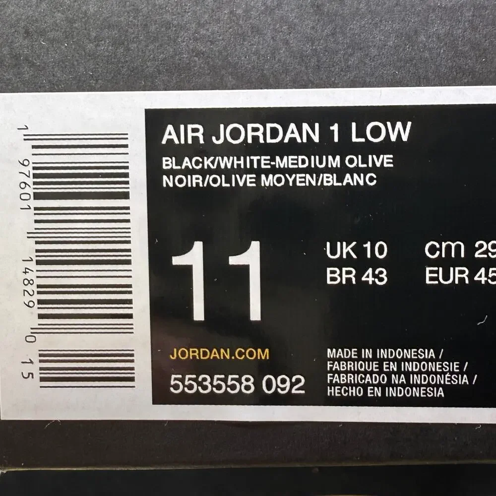 Nike Air Jordan 1 Low Black Toe Medium Olive 553558-092 Men's Size 11 New